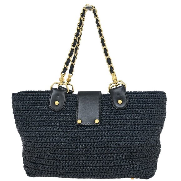 Chanel Navy Straw Chain Tote Handbag 115859 - Picture 2 of 10